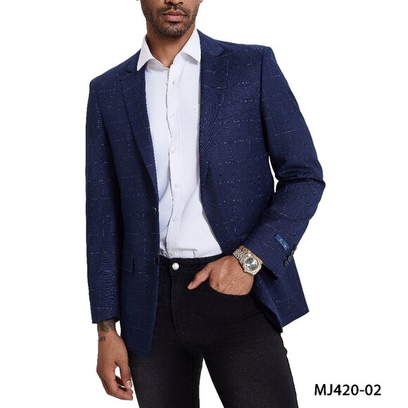 Blue Windowpane Notch Lapel Men's Jacket - Picture 6 of 6